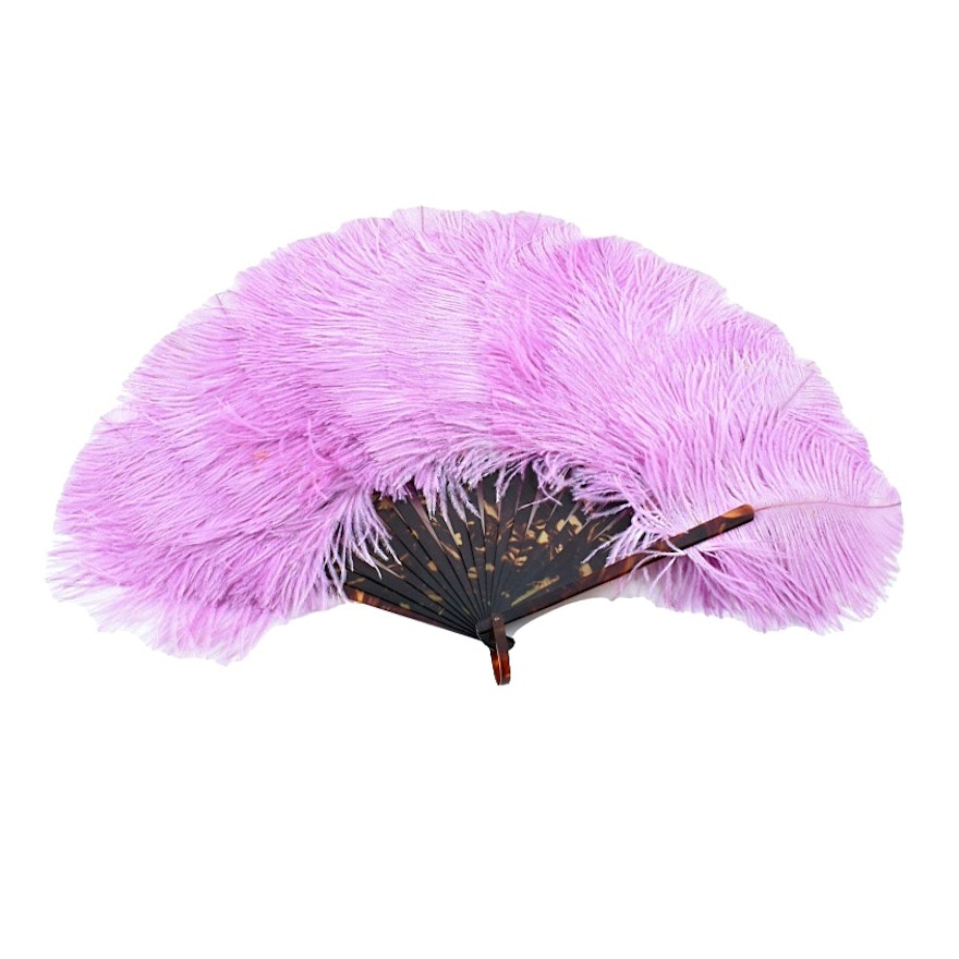 Early 20th c. Pink Ostrich Feather Fan with Celluloid  Sticks