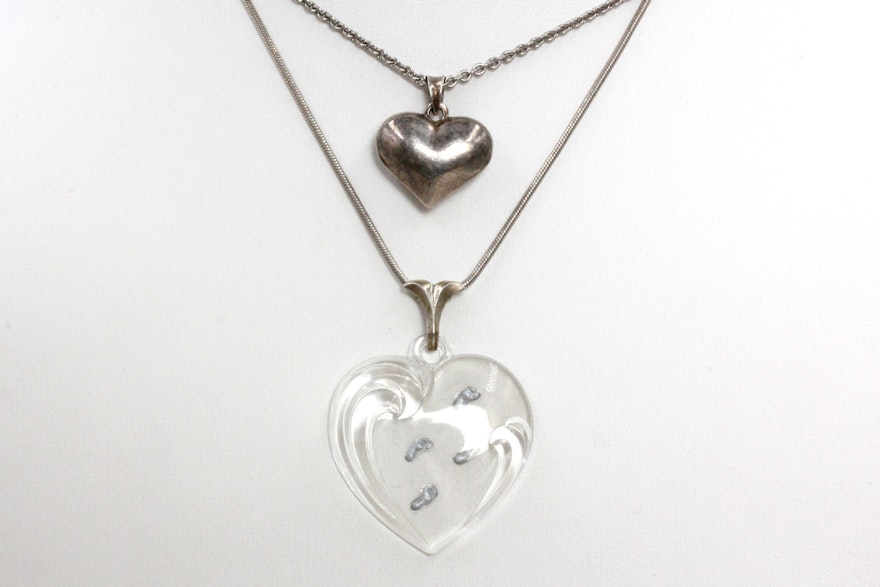 James Avery and Lenox Sterling Silver Heart Pendant Necklaces