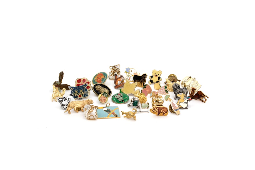 Grouping of Animal and Food-Themed  Lapel Pins