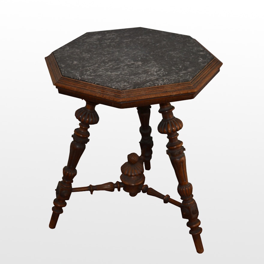 Antique Octagonal Marble Top End Table