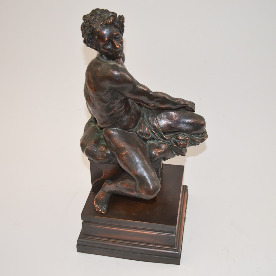 Bronze Tone Metal Statue of a Twisting Man