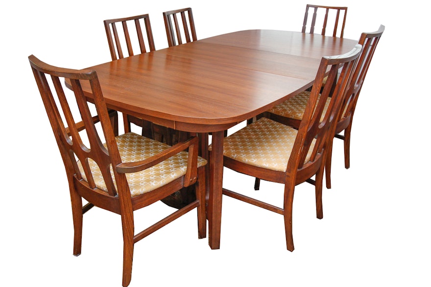 Mid Century Modern Walnut Dining Table and Chairs