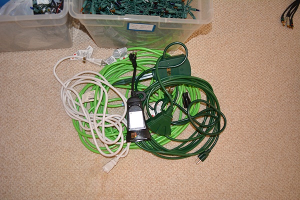 Large Group of Extension Cords and Christmas Lights