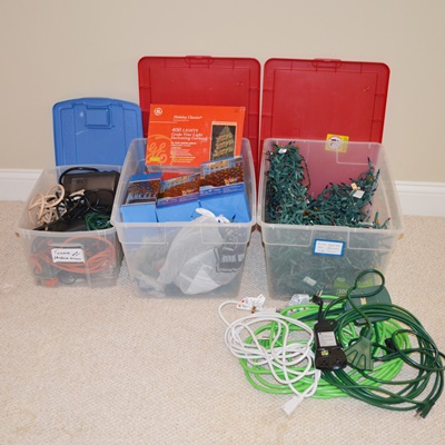 Large Group of Extension Cords and Christmas Lights