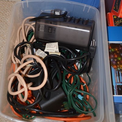 Large Group of Extension Cords and Christmas Lights