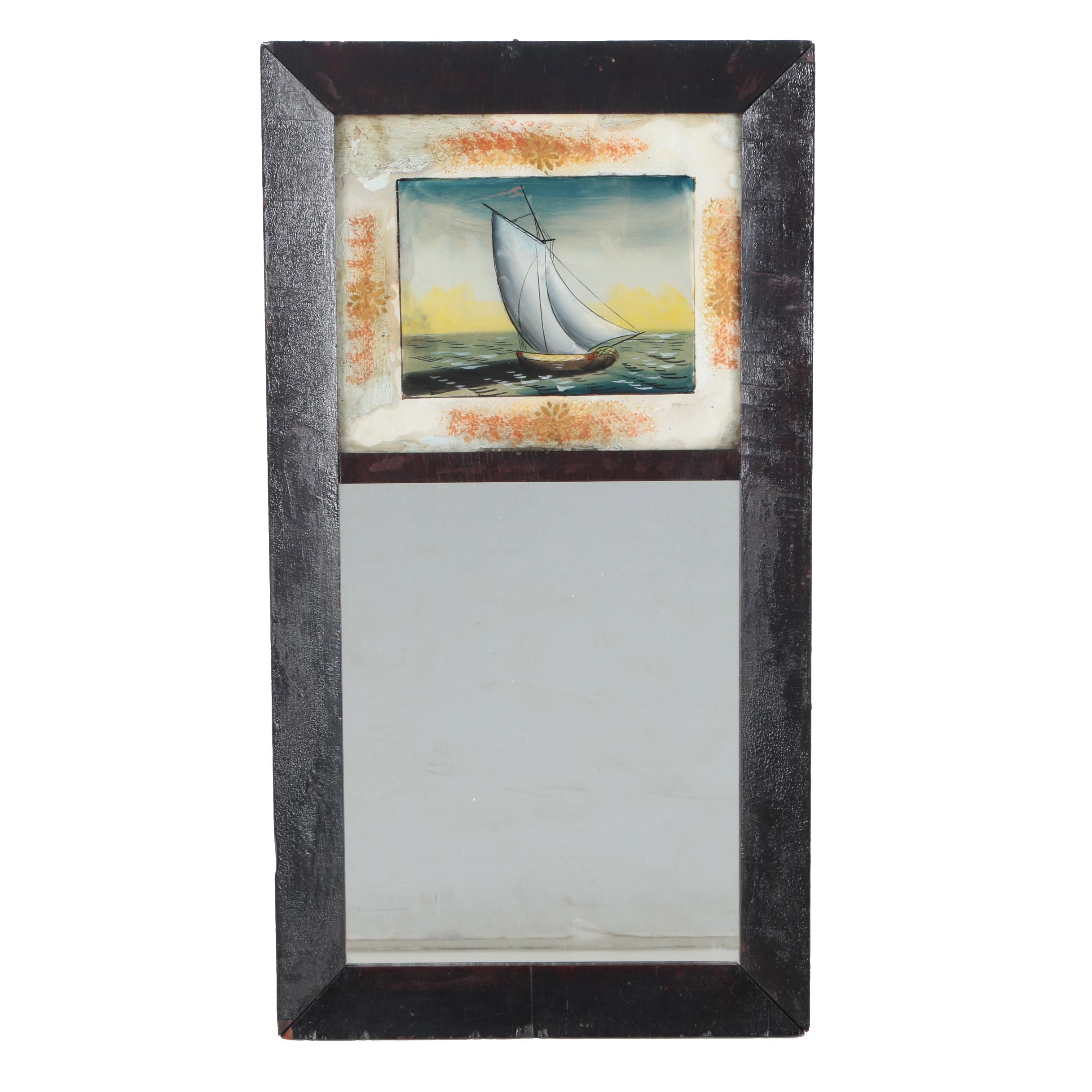 Mirror With Reverse Painting of a Sailboat