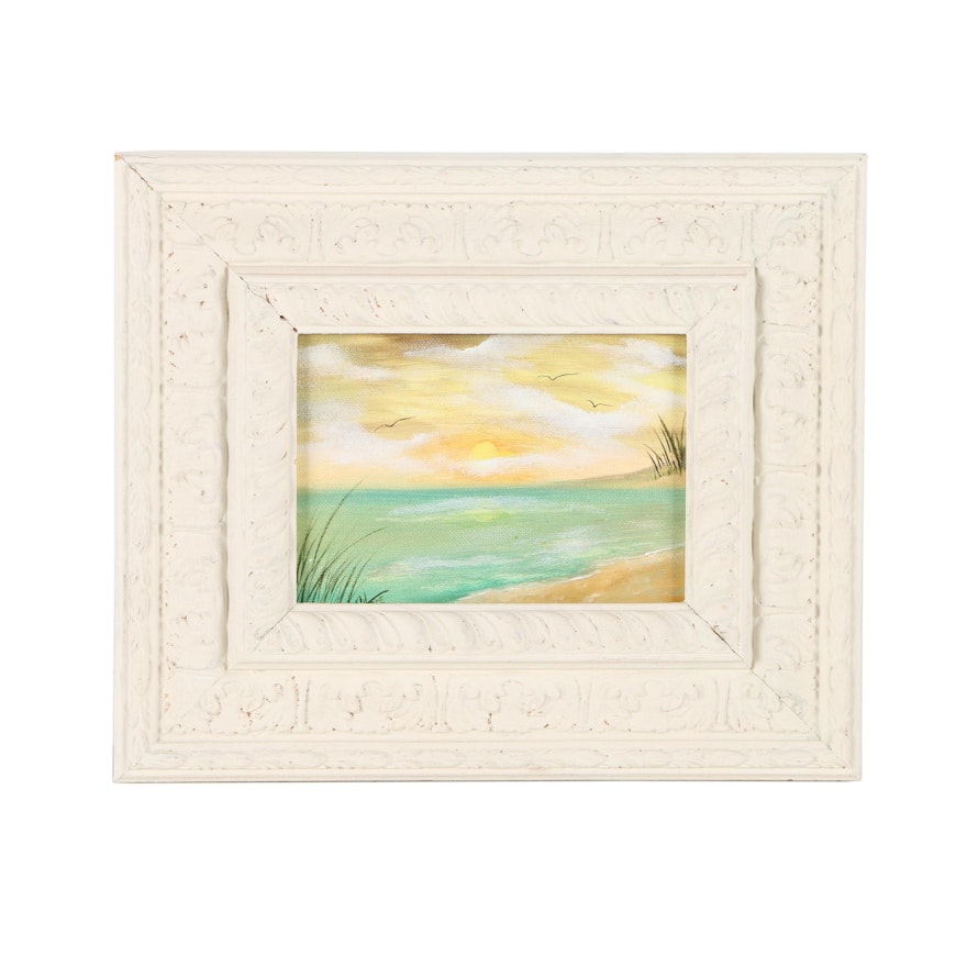 Oil Painting on Canvas Board of a Beach Sunset