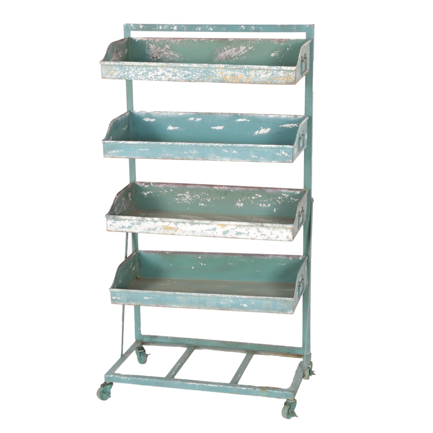 Industrial Cart with Shelves in Green Paint