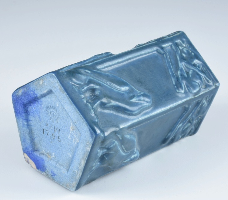 Circa 1926 Rookwood Five Sided Raven Vase in Blue Glaze