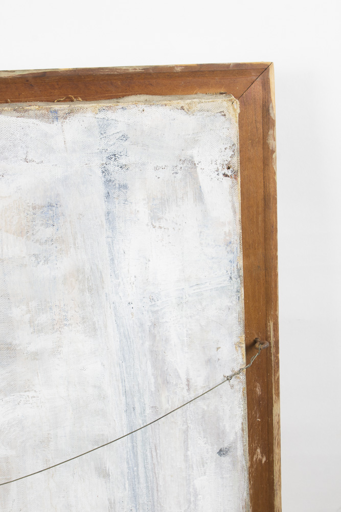 Neves Painting on Canvas of Two Figures Meeting on a Blue Street