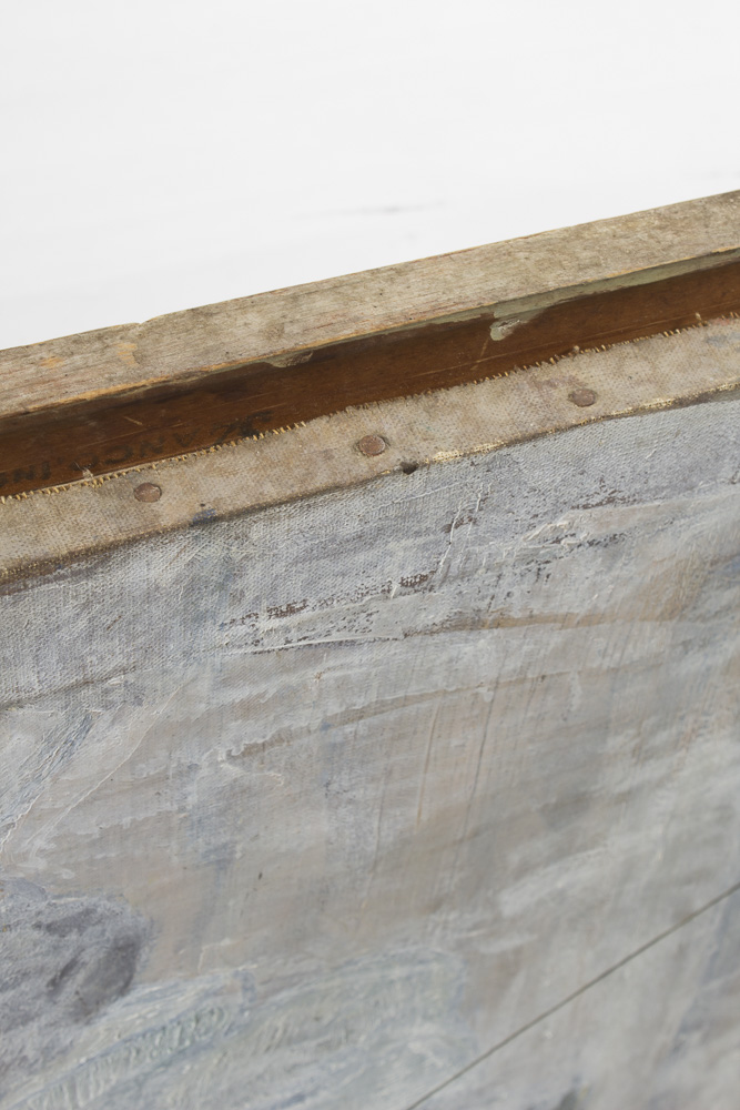 Neves Painting on Canvas of Two Figures Meeting on a Blue Street