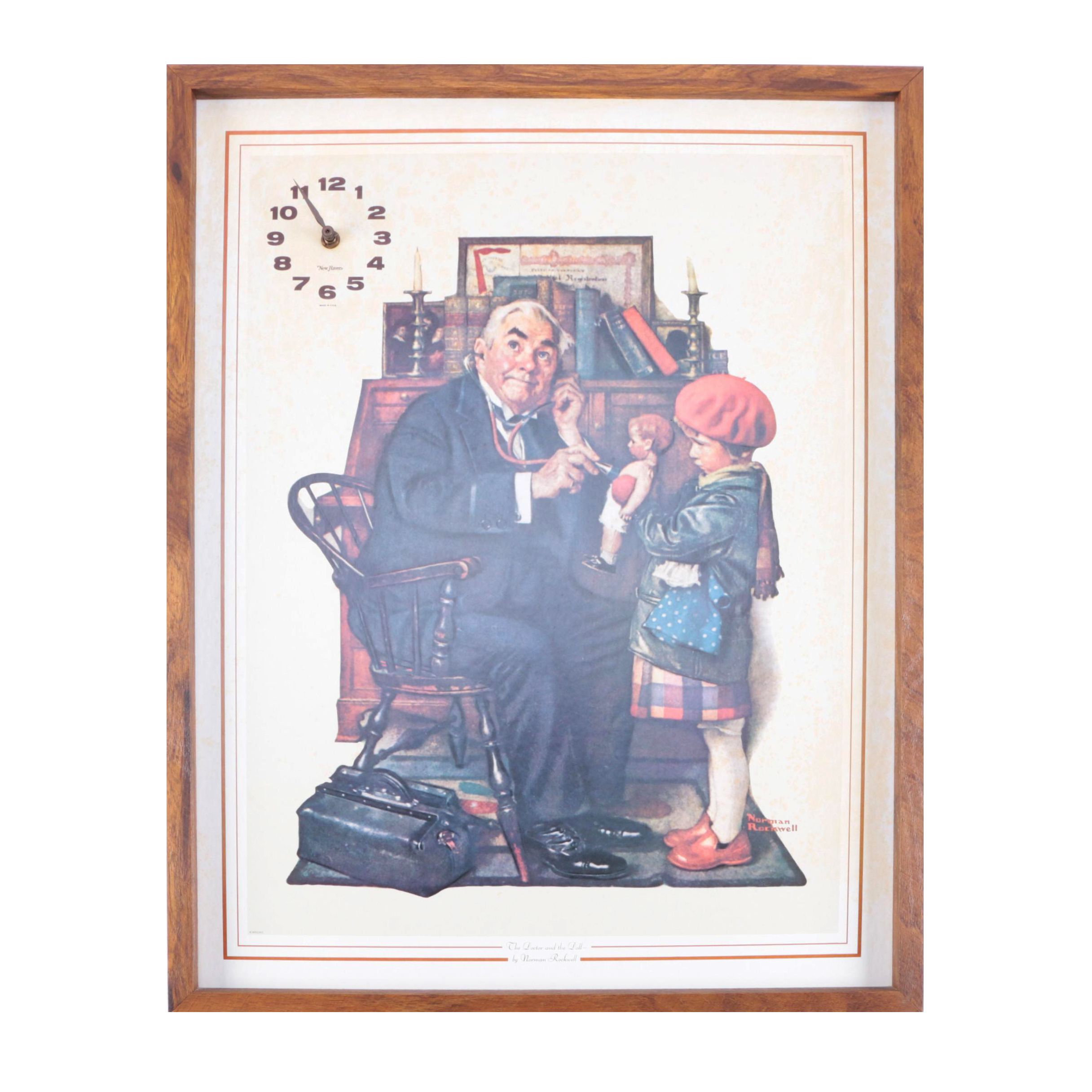 Wall Clock Featuring Norman Rockwell's "The Doctor and the Doll"