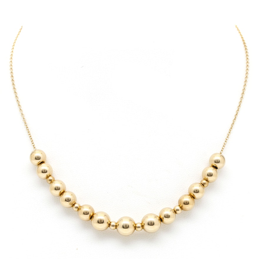 14K Yellow Gold Beaded Necklace