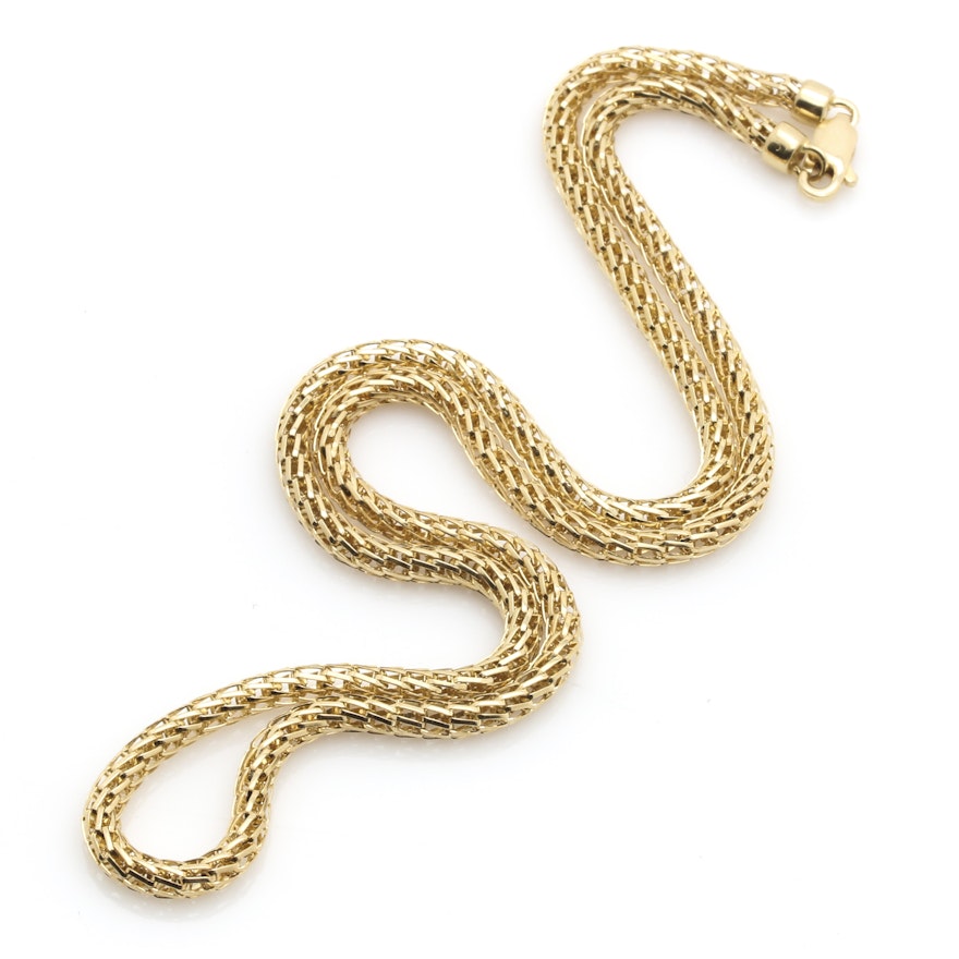 14K Yellow Gold Fancy Round Wheat Chain Necklace