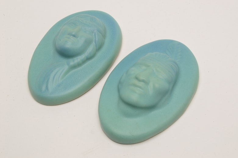 Van Briggle "Indian Head" Man and Woman Plaques