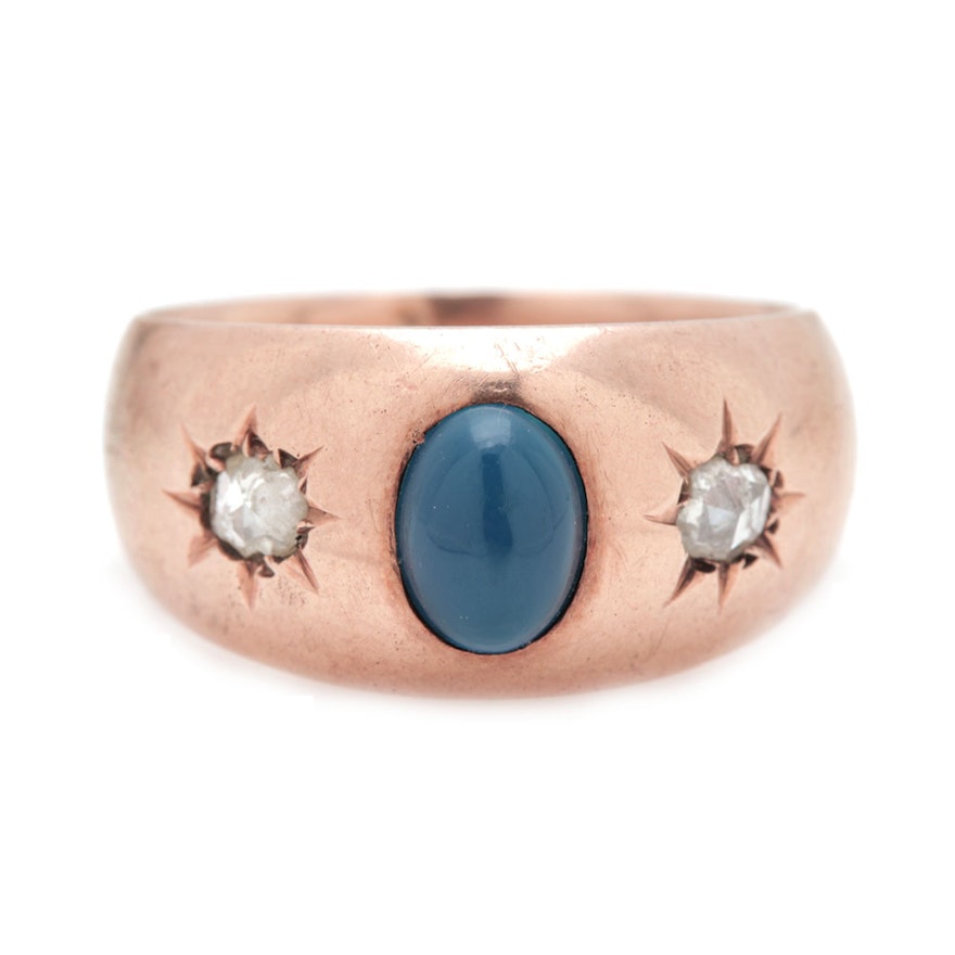 14K Yellow Gold Dyed Chalcedony and Diamond Ring