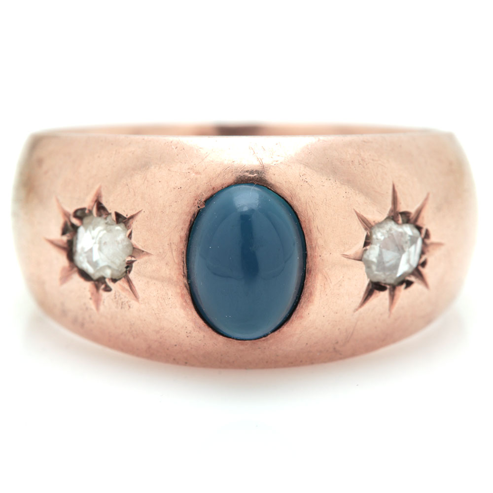 14K Yellow Gold Dyed Chalcedony and Diamond Ring