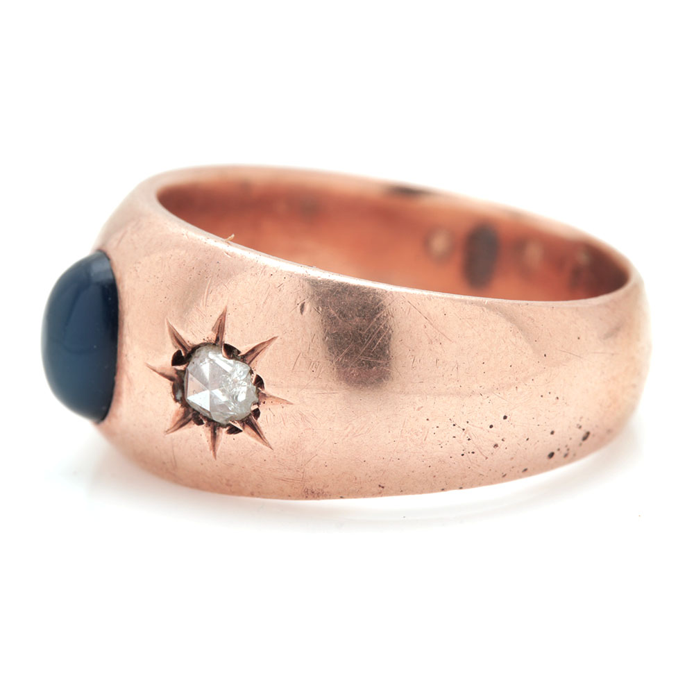 14K Yellow Gold Dyed Chalcedony and Diamond Ring