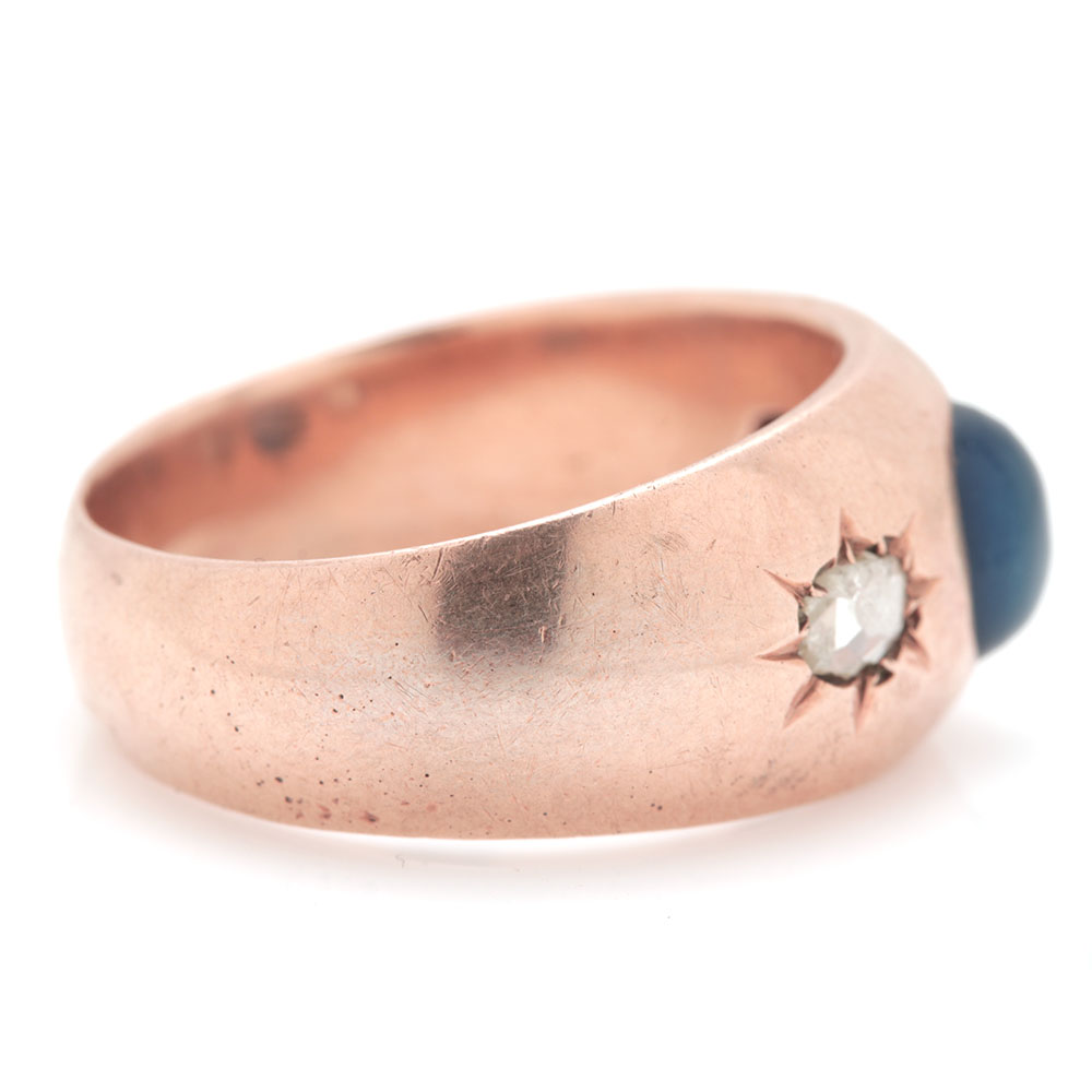 14K Yellow Gold Dyed Chalcedony and Diamond Ring