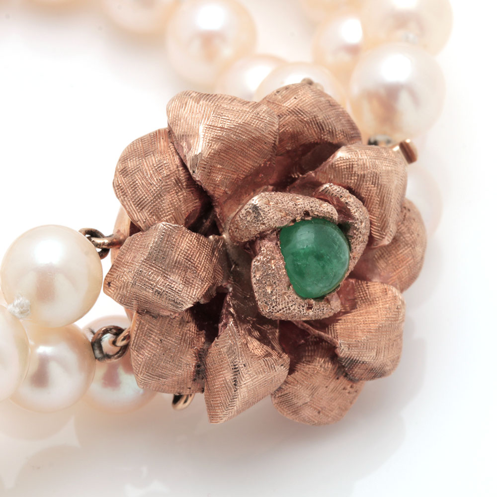 14K Yellow Gold Cultured Pearl and 1.08 CT Emerald Bracelet