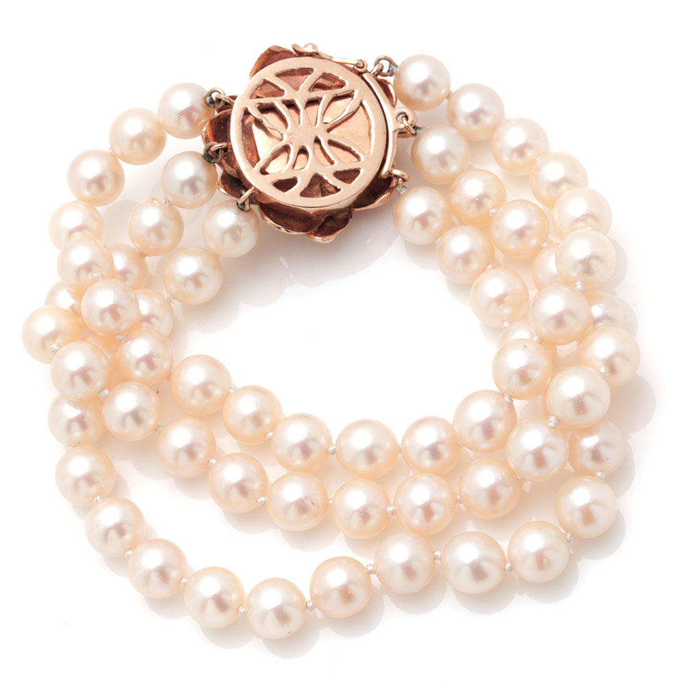 14K Yellow Gold Cultured Pearl and 1.08 CT Emerald Bracelet