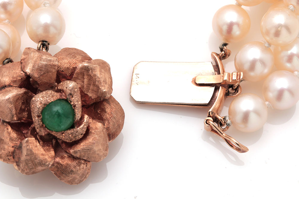 14K Yellow Gold Cultured Pearl and 1.08 CT Emerald Bracelet