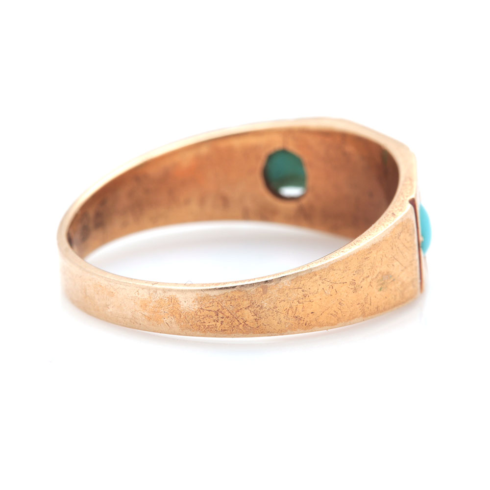 Victorian 15K Yellow Gold Seed Pearl and Turquoise Ring
