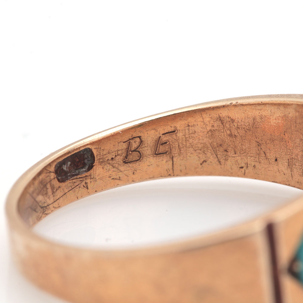 Victorian 15K Yellow Gold Seed Pearl and Turquoise Ring