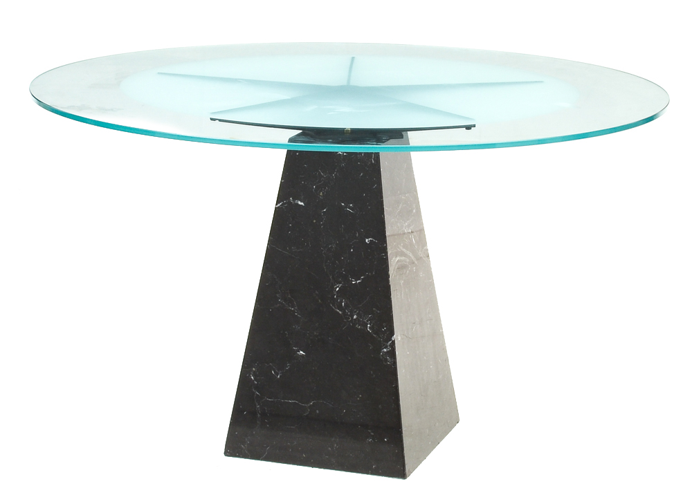 Modernist Round Glass and Black Marble Dining Table