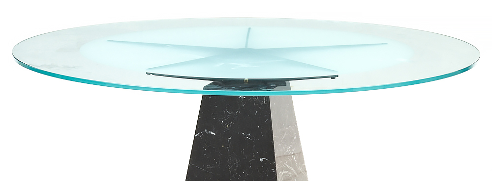 Modernist Round Glass and Black Marble Dining Table