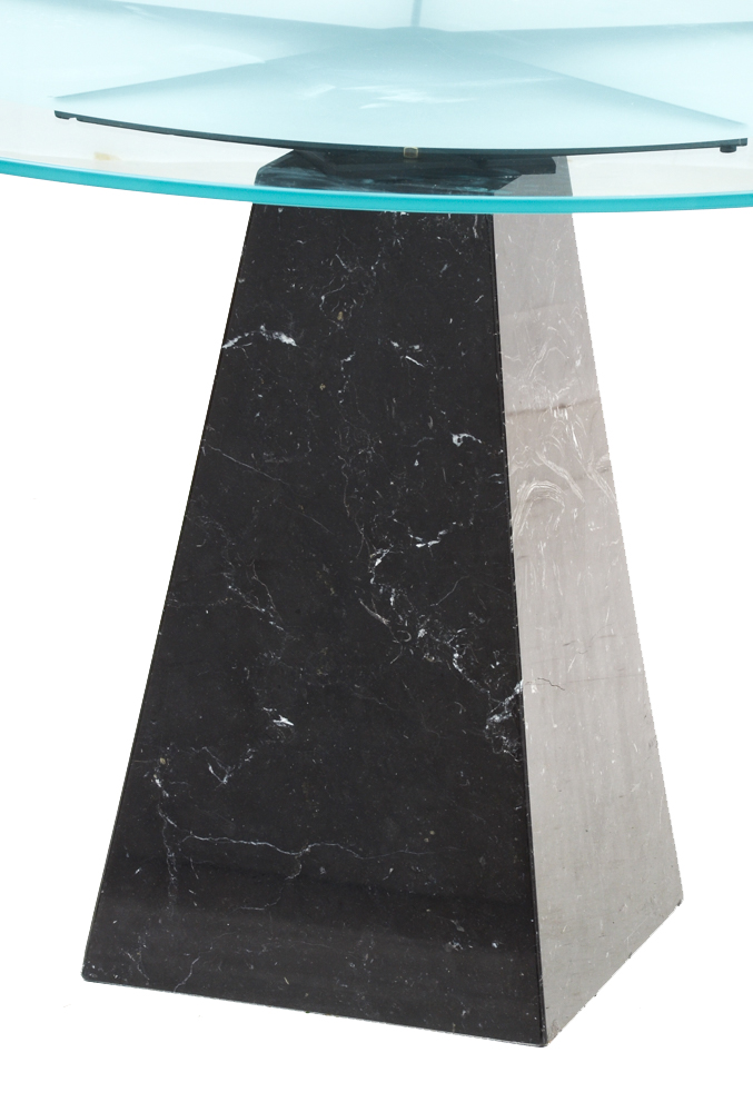 Modernist Round Glass and Black Marble Dining Table