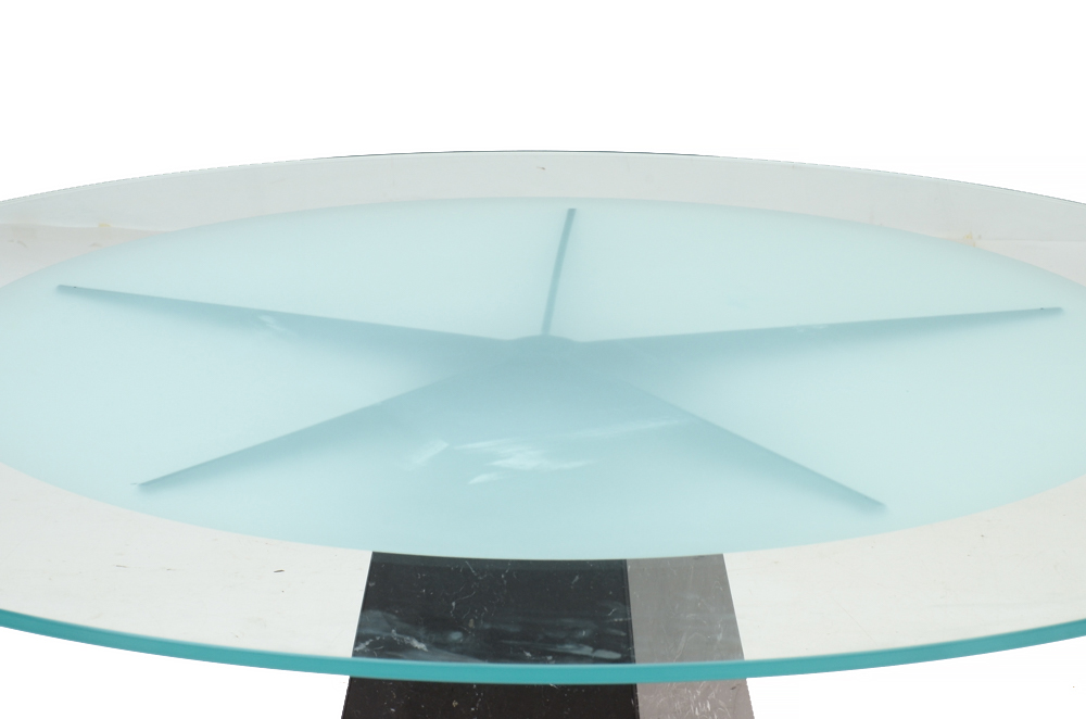 Modernist Round Glass and Black Marble Dining Table