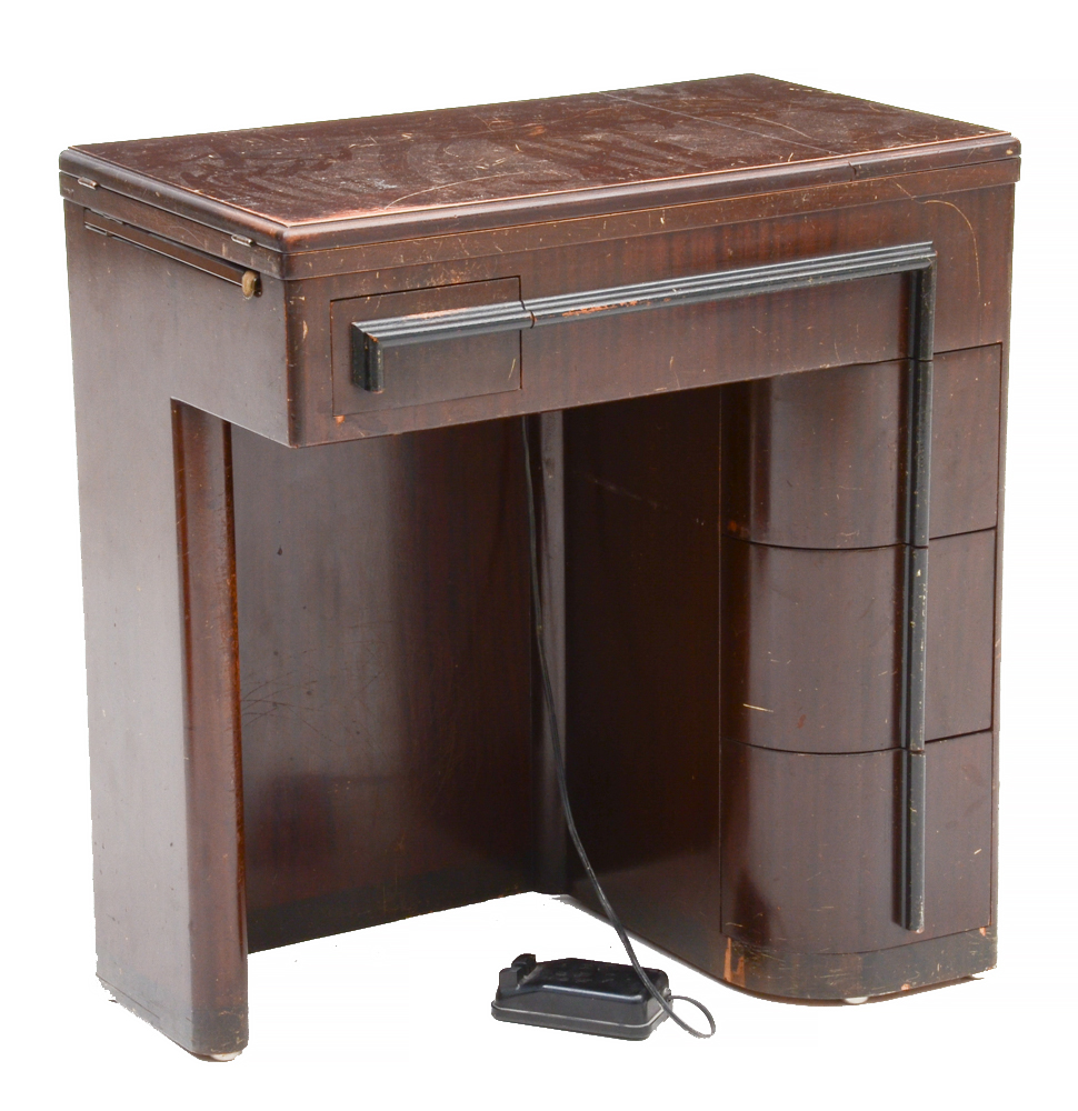 Vintage Singer Electric Sewing Machine i Cabinet with Stool