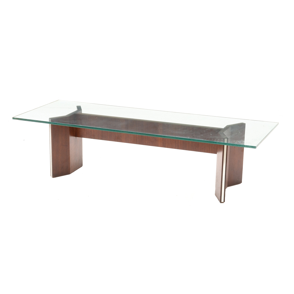 Modern Style Glass and Mahogany Coffee Table
