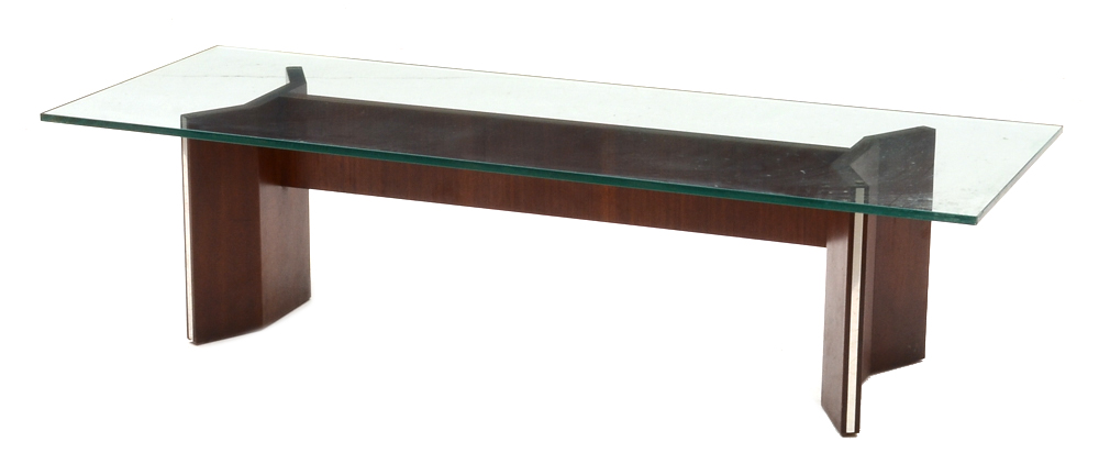 Modern Style Glass and Mahogany Coffee Table