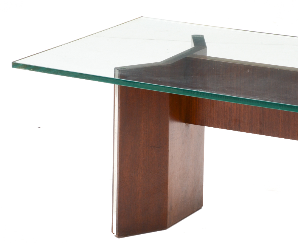 Modern Style Glass and Mahogany Coffee Table