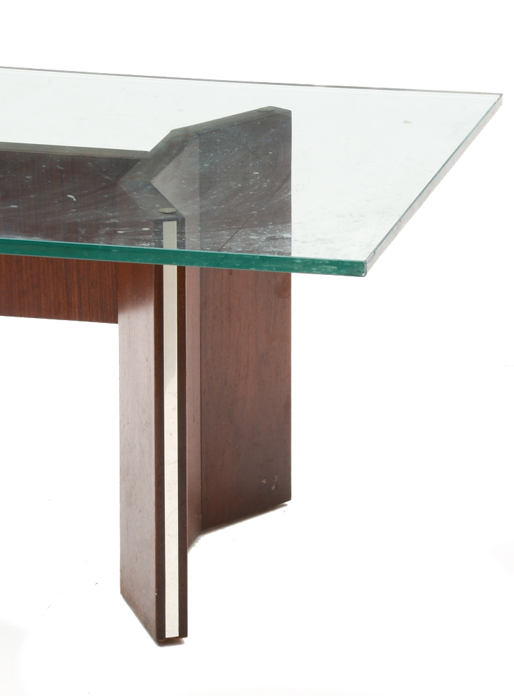 Modern Style Glass and Mahogany Coffee Table