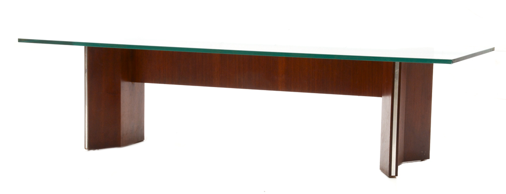 Modern Style Glass and Mahogany Coffee Table
