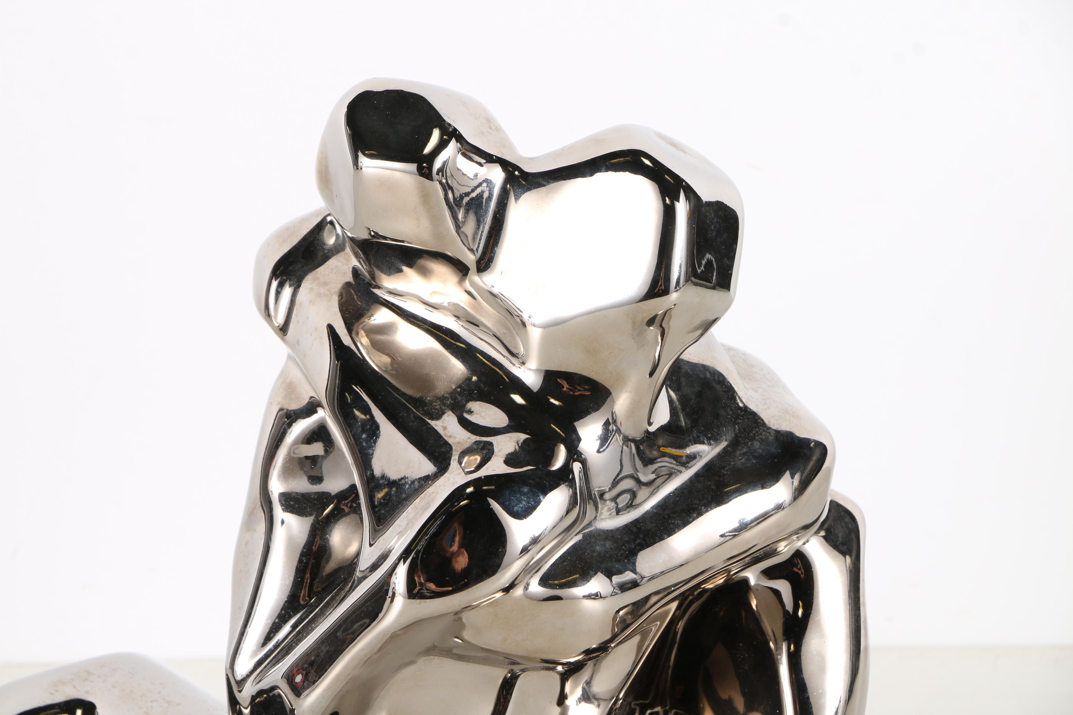 Vintage Jaru Chrome Glaze Ceramic Sculpture of an Embracing Couple