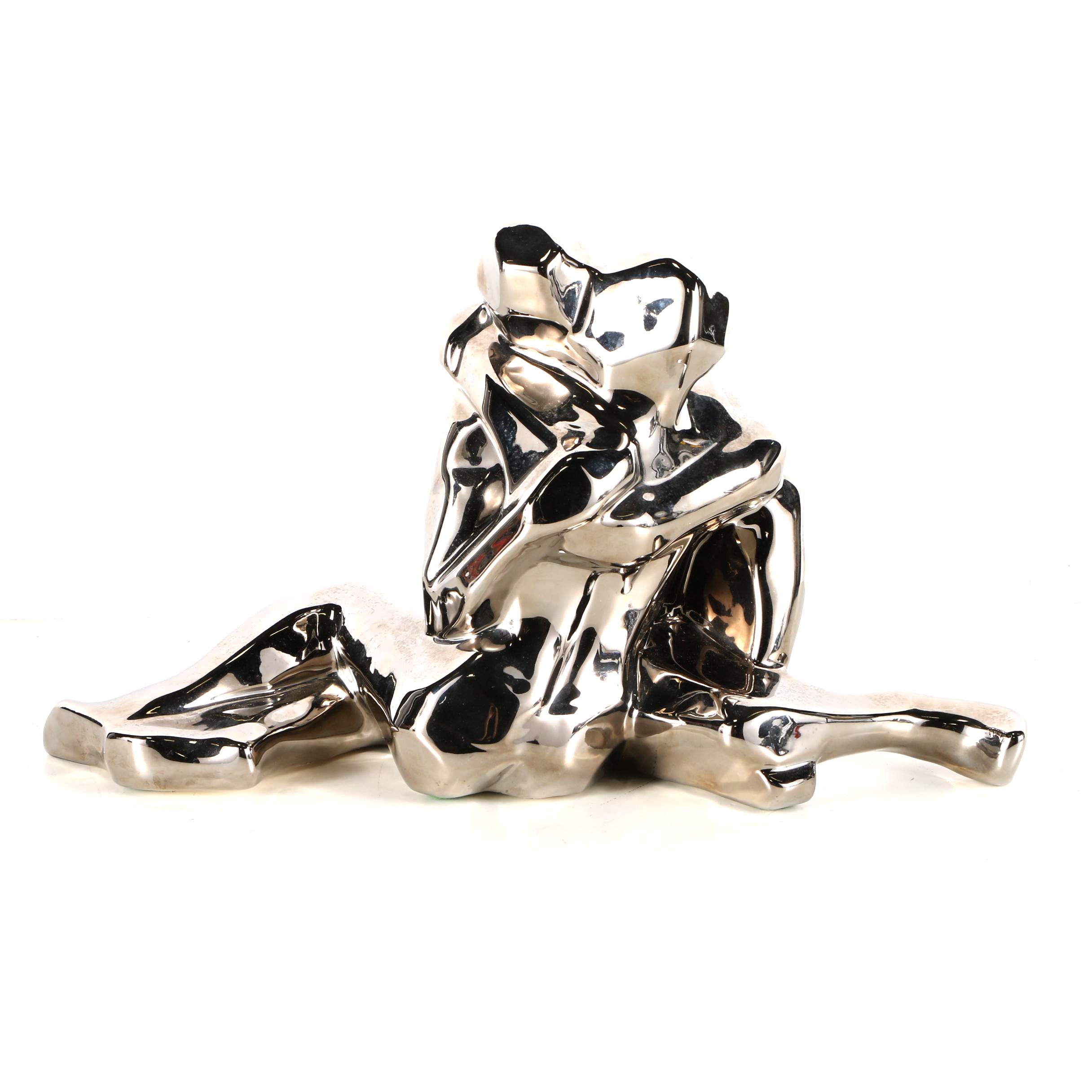 Vintage Jaru Chrome Glaze Ceramic Sculpture of an Embracing Couple