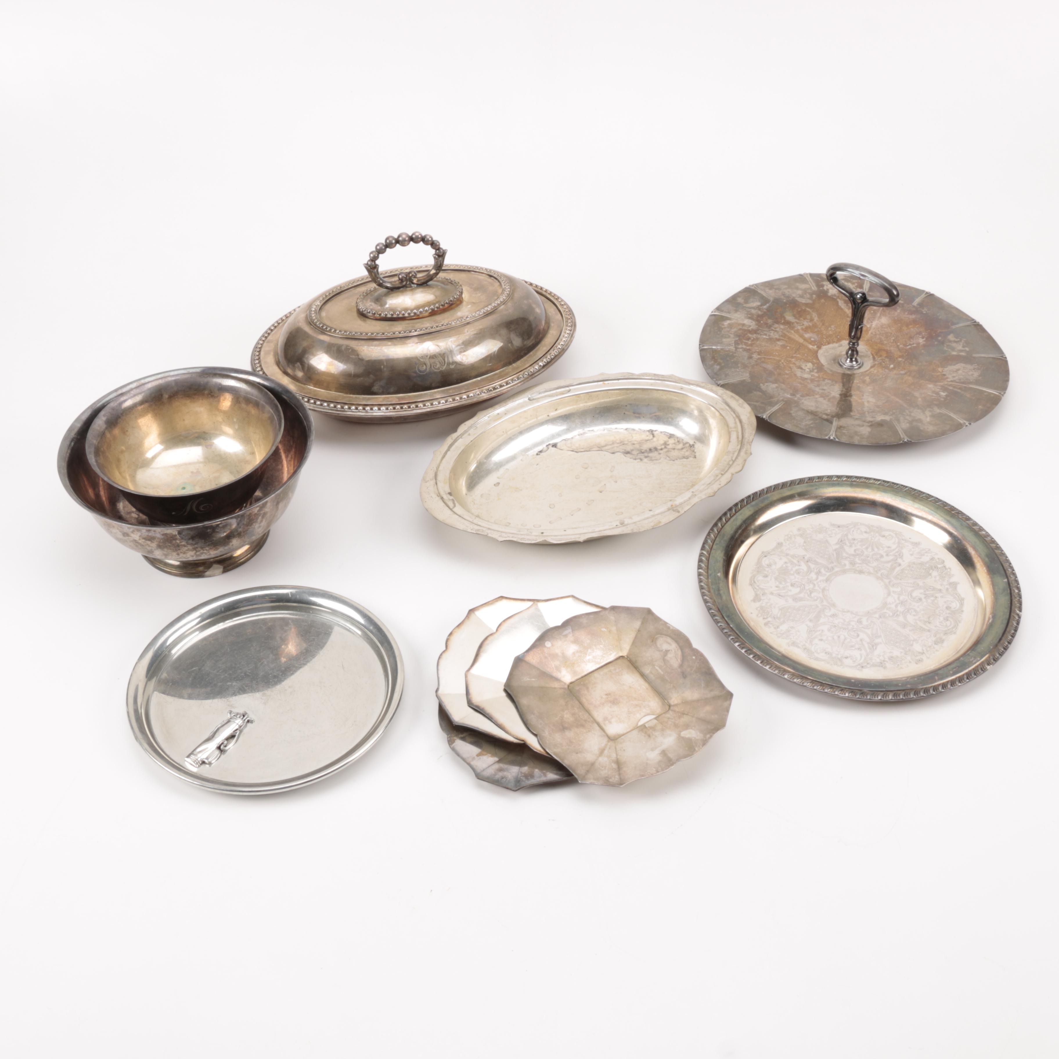 Gorham "Paul Revere" Bowl and Other Silver Plate Servingware