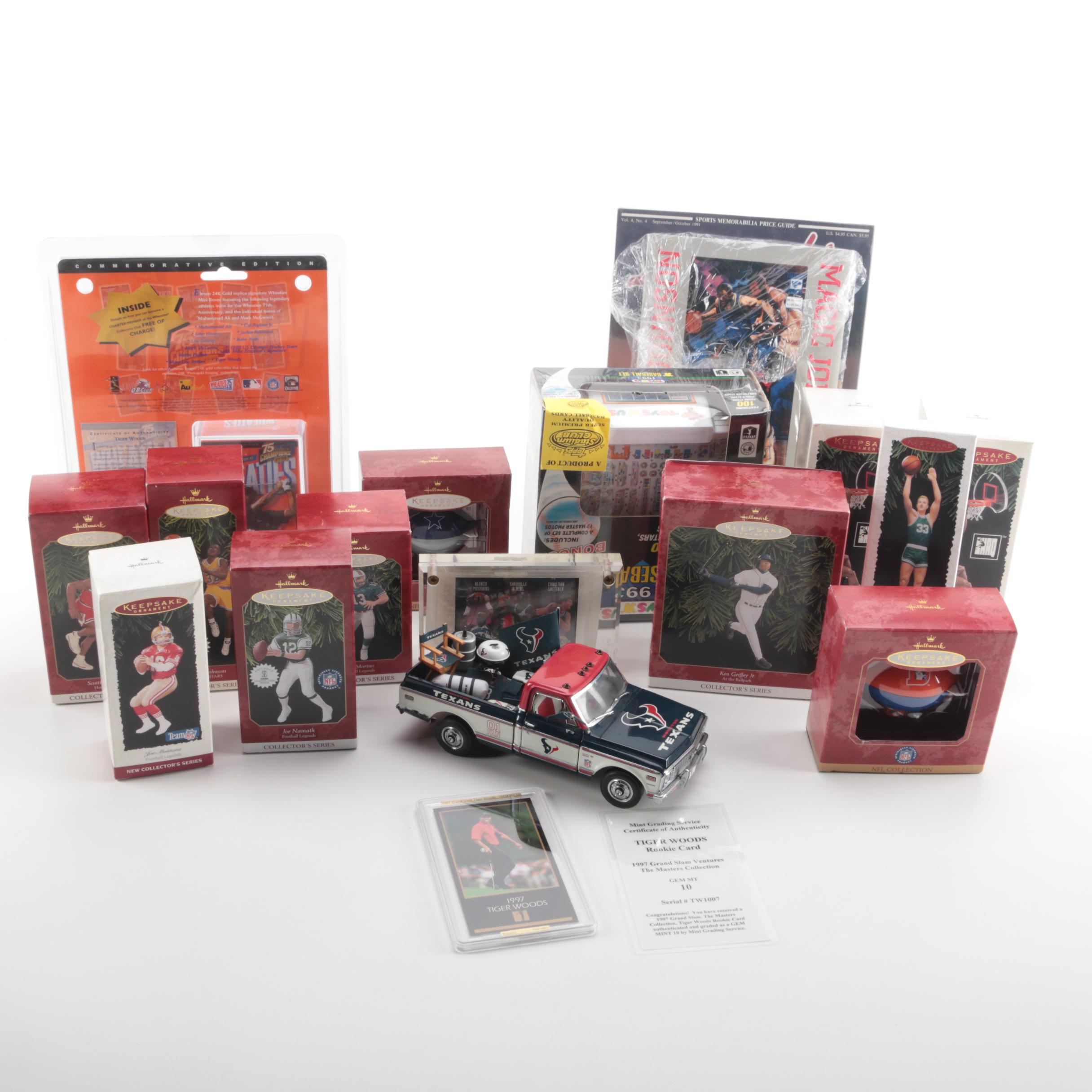 Collection of Hallmark _Keepsake Ornaments_ of Sports Greats and Other Memorabila