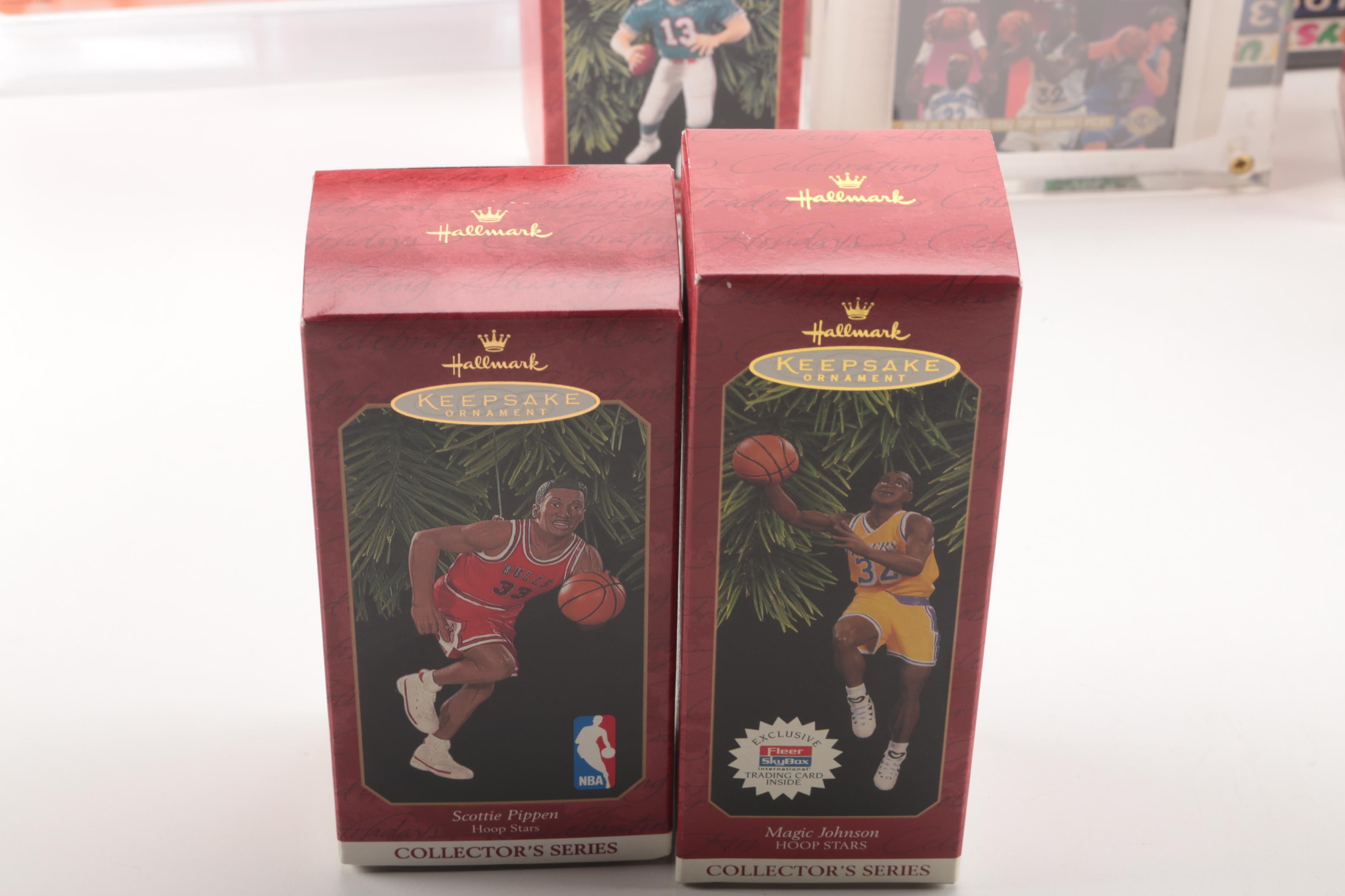 Collection of Hallmark _Keepsake Ornaments_ of Sports Greats and Other Memorabila