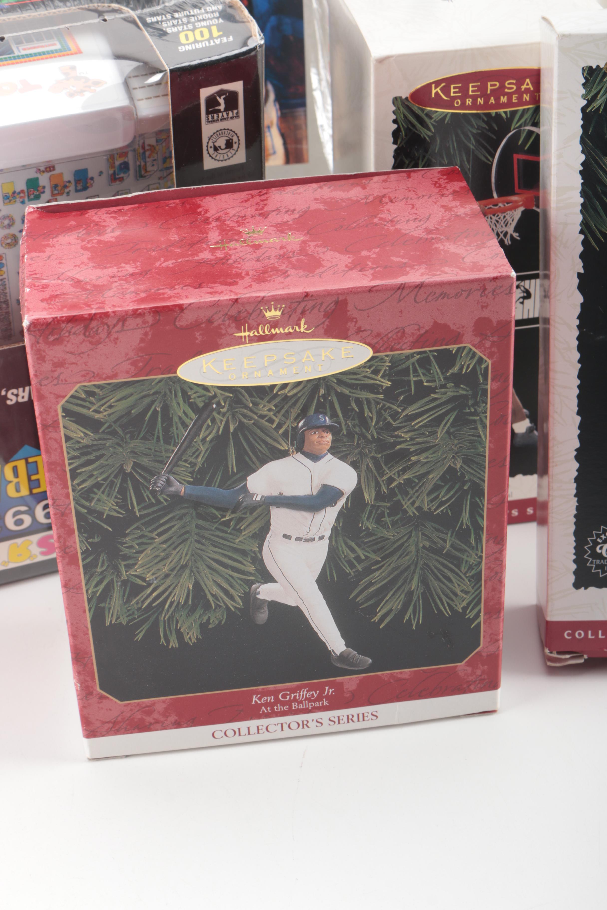 Collection of Hallmark _Keepsake Ornaments_ of Sports Greats and Other Memorabila