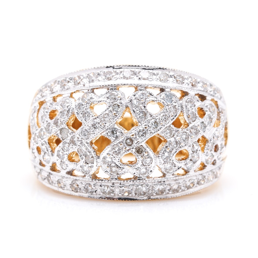 18K Yellow Gold Diamond Domed Ring