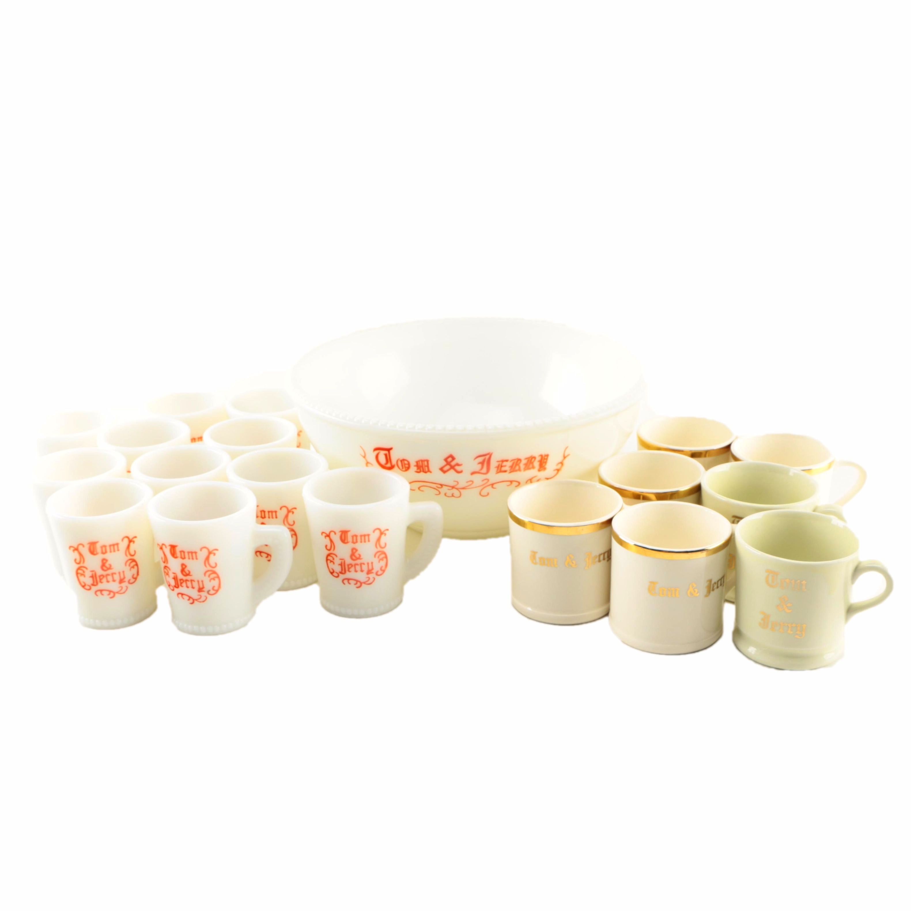 Vintage McKee "Tom & Jerry" Punch Bowl and Mugs With Others