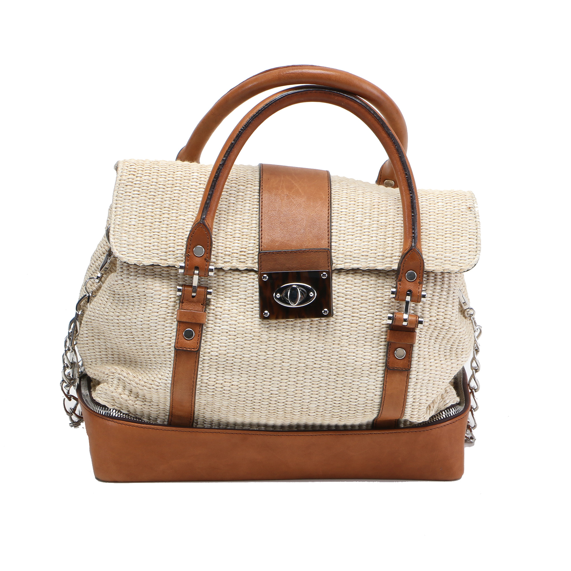 Lanvin Paris Sac Montero Woven and Leather Handbag