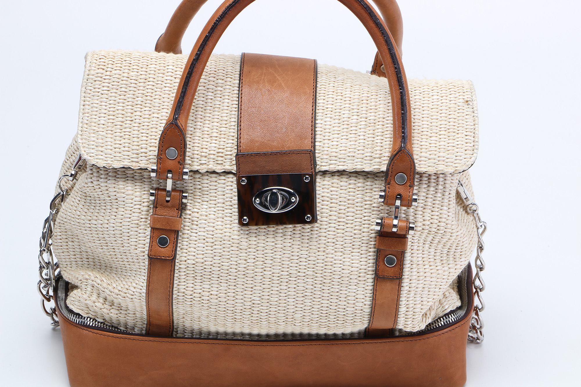 Lanvin Paris Sac Montero Woven and Leather Handbag