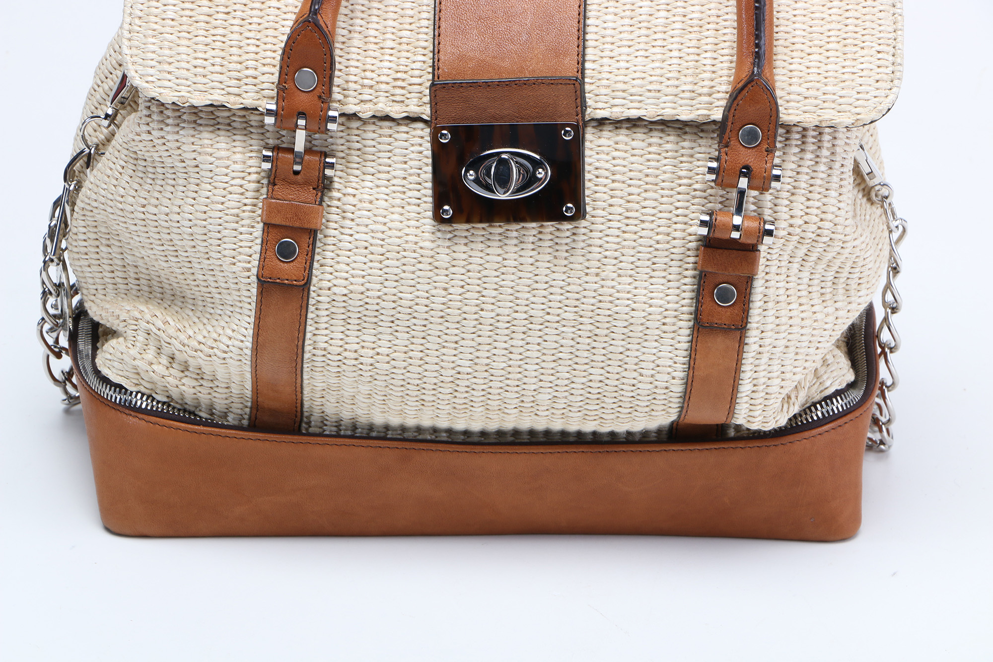 Lanvin Paris Sac Montero Woven and Leather Handbag