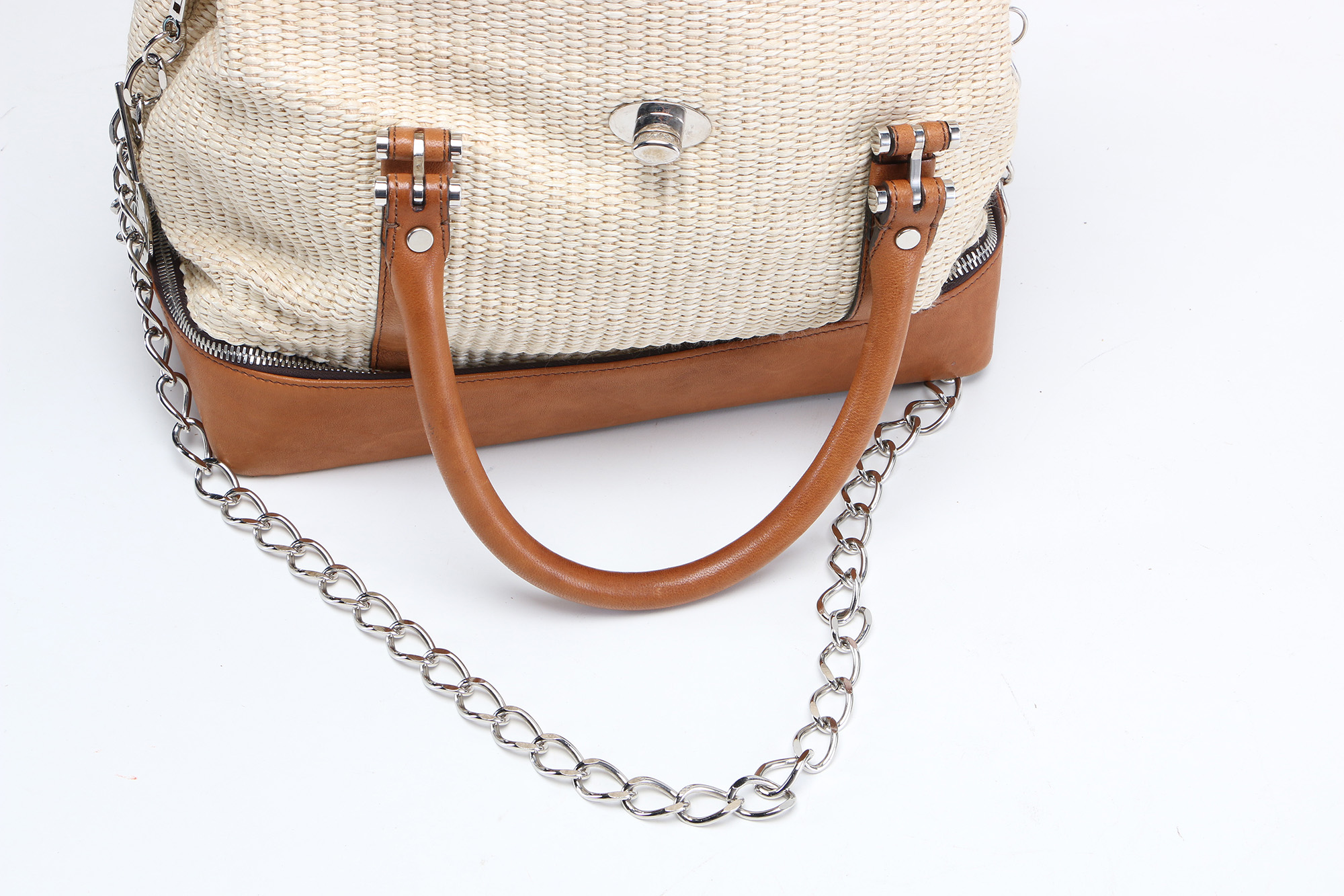 Lanvin Paris Sac Montero Woven and Leather Handbag